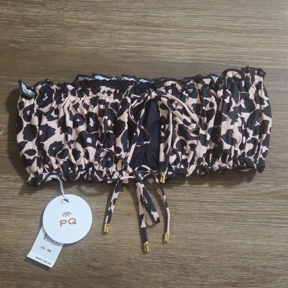 PQ Swim Nala Remi Ruched Bandeau Bikini Set Pink Animal Print Sz S - Picture 7 of 11